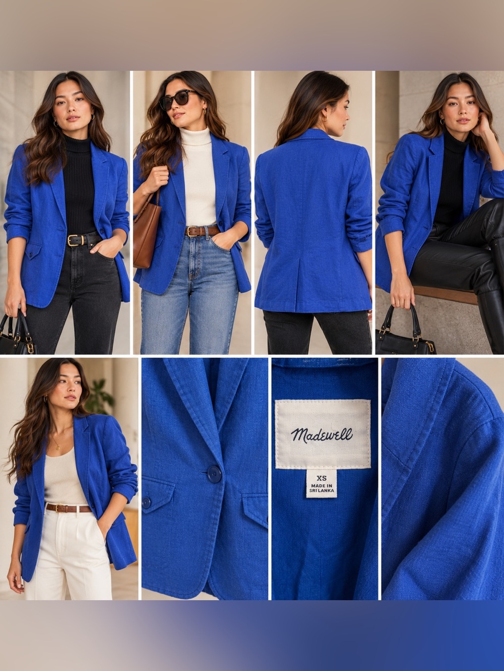 Madewell Blue 100% Linen One Button Blazer XS Rent the Runway